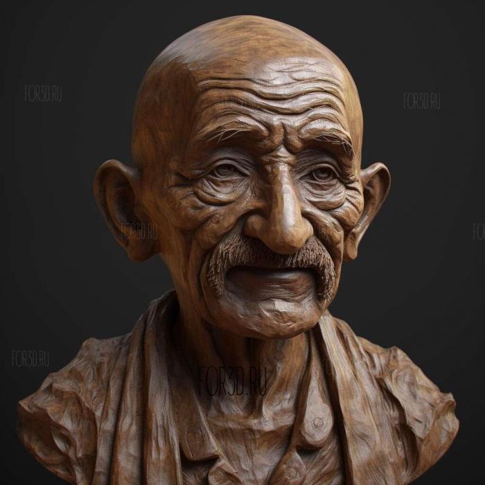 Gandhi Bust 1 stl model for CNC